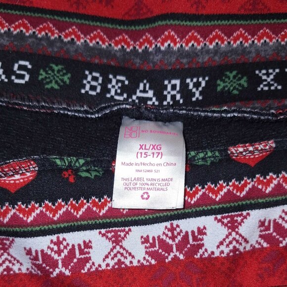 No Boundaries Fleece Lined Christmas Leggings XL 15-17 Holiday Bears - Picture 3 of 4